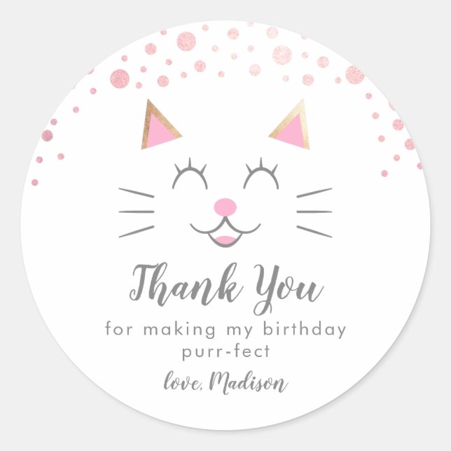 Sticker Rond Kitty Chat Anniversaire Fête Favoriser (Devant)