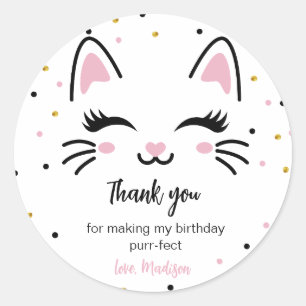 Sticker Rond Kitty Chat fête d'anniversaire Favoriser pour bébé