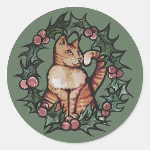 Sticker Rond Kitty Chat Noël Noël Noël Fêtes Chats