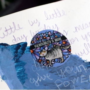 Sticker Rond Kitty Chat Purple Daisées Gris Chat Art Gris Chats