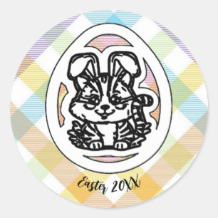 Sticker Rond Kitty est habillé pour Pâques !