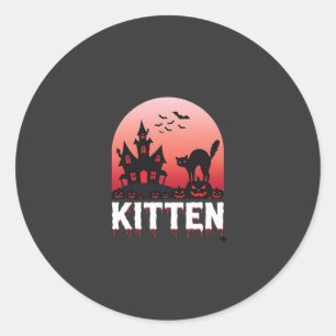 Sticker Rond Kitty Halloween Maison Hantée Design de Chat_1