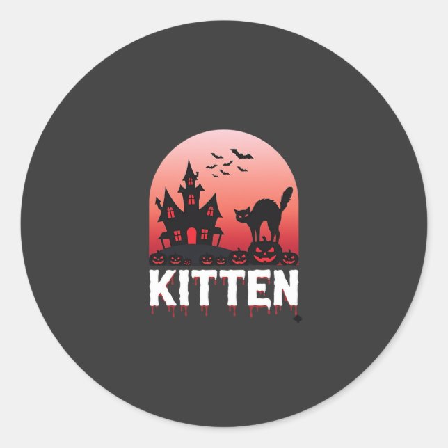 Sticker Rond Kitty Halloween Maison Hantée Design de Chat_1 (Devant)