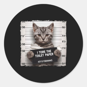 Sticker Rond Kitty Jail Photo J'Ai Rasé Le Papier Toilette Mauv