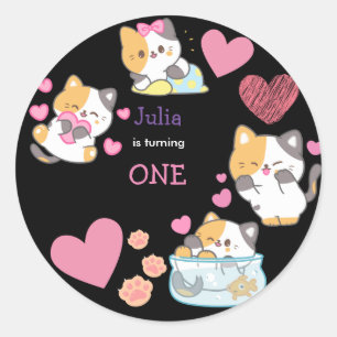 Sticker Rond kitty one bébé fille anniversaire noir