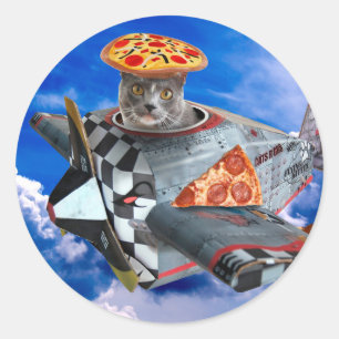 Sticker Rond Kitty pilote dans avion