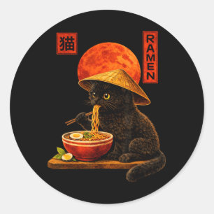 Sticker Rond Kitty Ramen Chat Japonais Art Drôle Anime Graphiqu