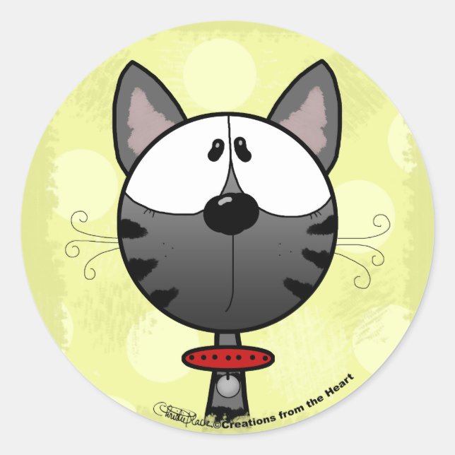 Sticker Rond Kitty rayé gris (Devant)