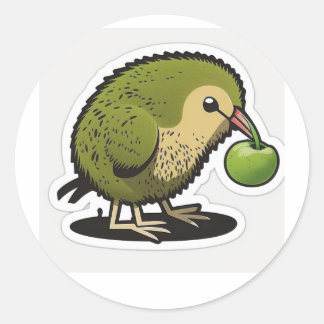 Sticker Rond kiwi oiseau mangeant un kiwi fruit