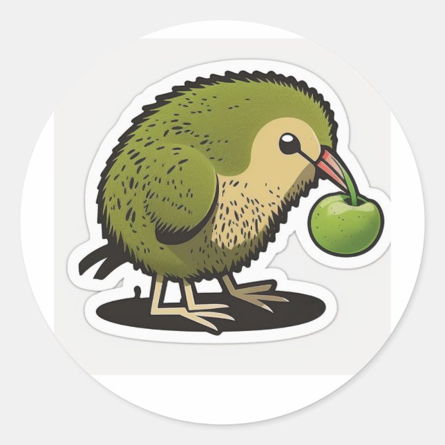 Sticker Rond kiwi oiseau mangeant un kiwi fruit (Devant)