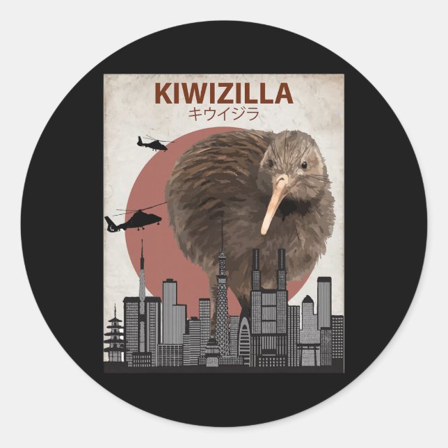 Sticker Rond Kiwizilla Funny Kiwi New Zealand Bird Lovers Gift  (Devant)