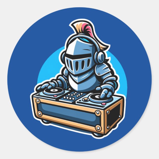Sticker Rond Knight Turntablist - DJ Medieval DJ Design (Devant)