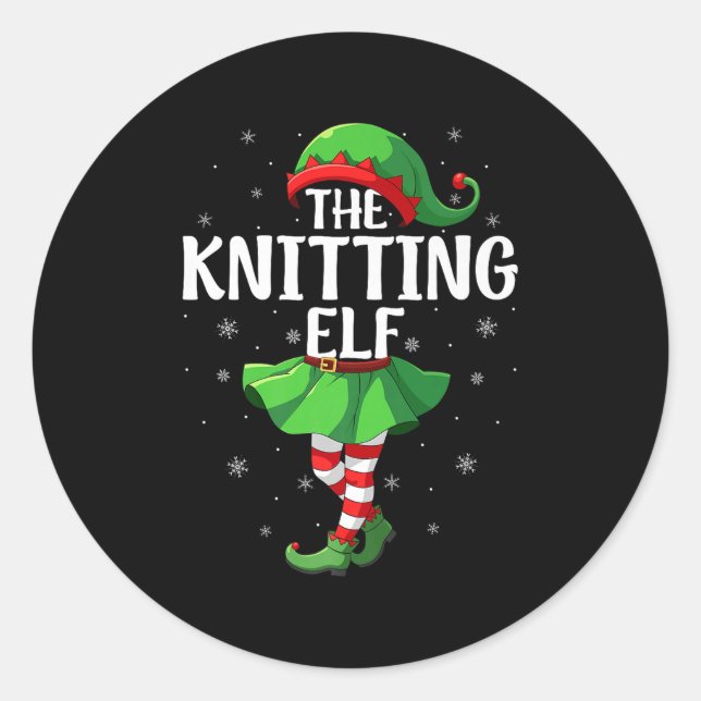 Sticker Rond Knitting Elf Christmas Girls Women Elf Squad Xmas  (Devant)