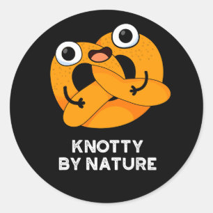Sticker Rond Knoty By Nature Funny Pretzel Pun Dark BG