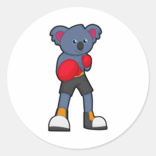 Sticker Rond Koala à Boxing avec gants de boxe