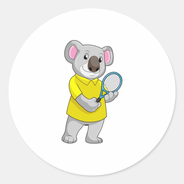 Sticker Rond Koala à Tennis avec raquette de tennis (Devant)