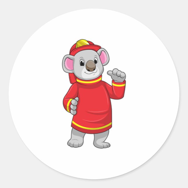 Sticker Rond Koala as Firefighter with Helmet (Devant)