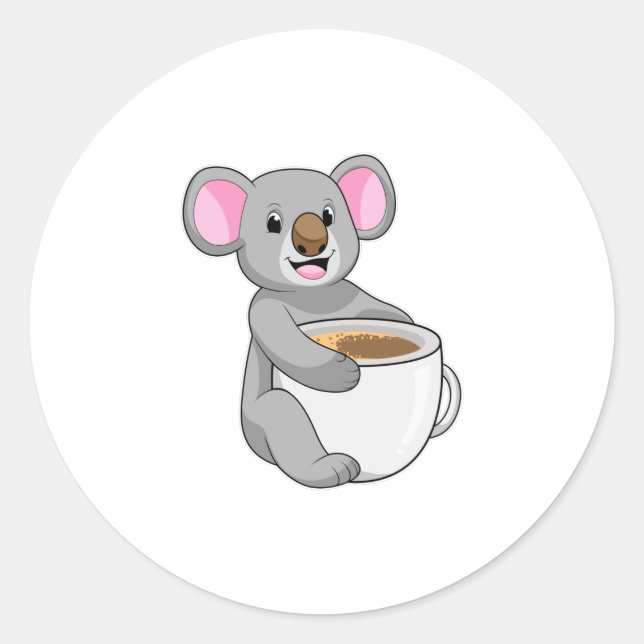 Sticker Rond Koala avec Coffee Cup (Devant)