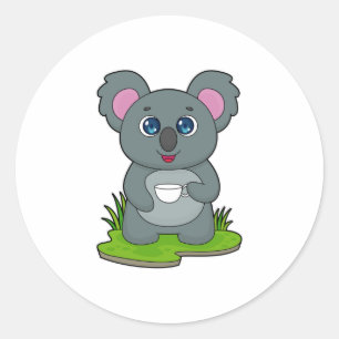 Sticker Rond Koala avec tasse de café
