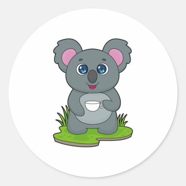 Sticker Rond Koala avec tasse de café (Devant)