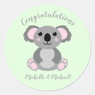 Sticker Rond Koala Bear Baby shower Blue Boy