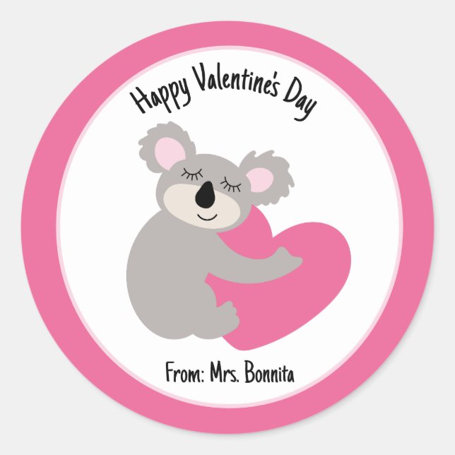 Sticker Rond Koala Bear Hugging Coeur Saint Valentin Faveur (Devant)