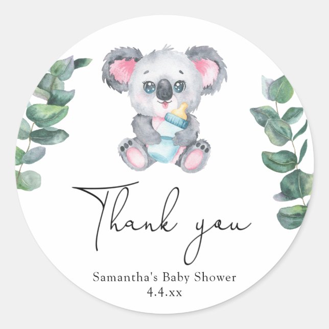 Sticker Rond Koala bear merci baby shower (Devant)