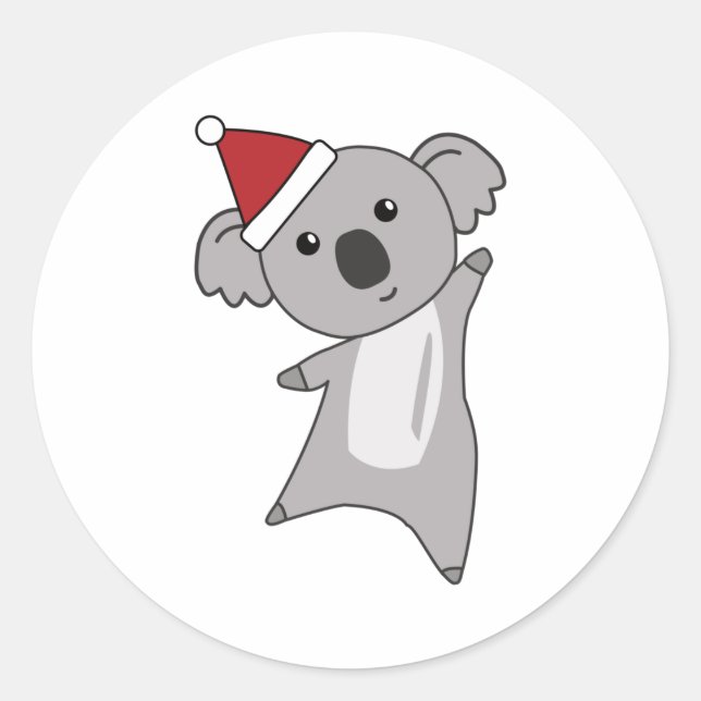 Sticker Rond Koala Christmas Cute Animaux Enfants Père Noël (Devant)
