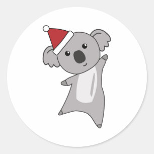Sticker Rond Koala Christmas Cute Animaux Enfants Père Noël