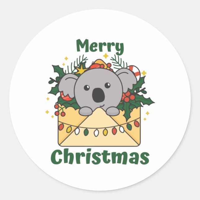 Sticker Rond Koala Christmas Letter Winter Animals Koalas (Devant)