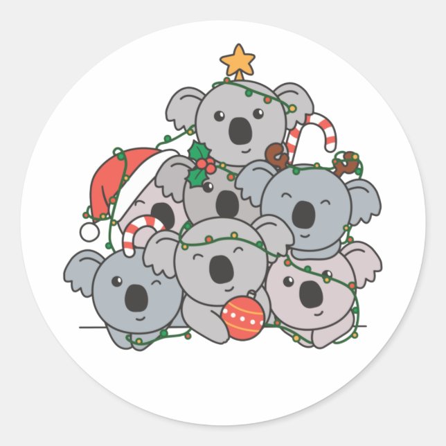 Sticker Rond Koala Christmas Tree Funny Animal Christmas (Devant)