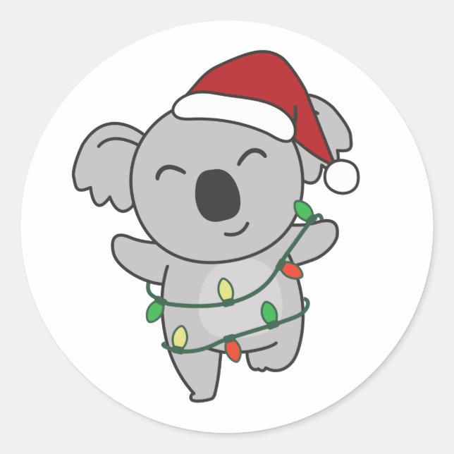 Sticker Rond Koala Christmas Winter Animals Koalas Classic Roun (Devant)