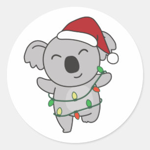 Sticker Rond Koala Christmas Winter Animals Koalas Classic Roun