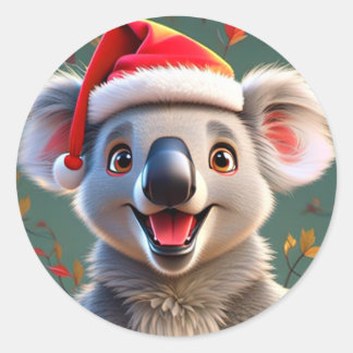 Sticker Rond Koala Claus : Élargir Noël En Bas !