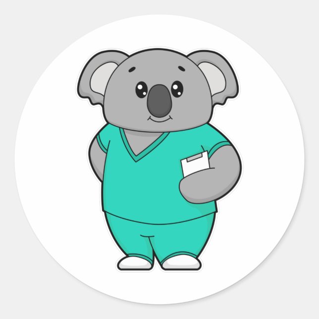 Sticker Rond Koala comme infirmière avec Bloc-notes (Devant)