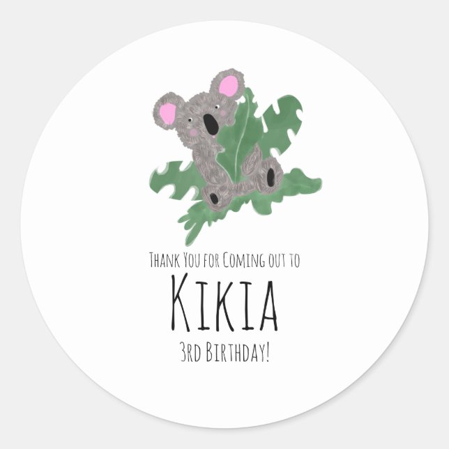 Sticker Rond Koala Dessin Animé Vert Fête d'anniversaire  (Devant)