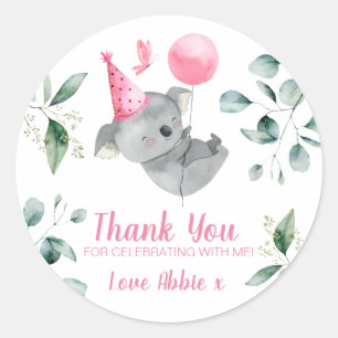 Sticker Rond Koala Girl rose Anniversaire Favoriser