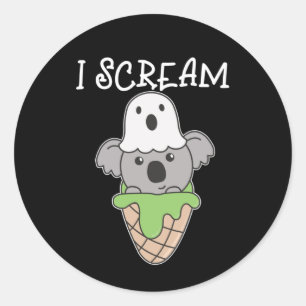Sticker Rond Koala Halloween Ghost I Scream Ice Cream Pun