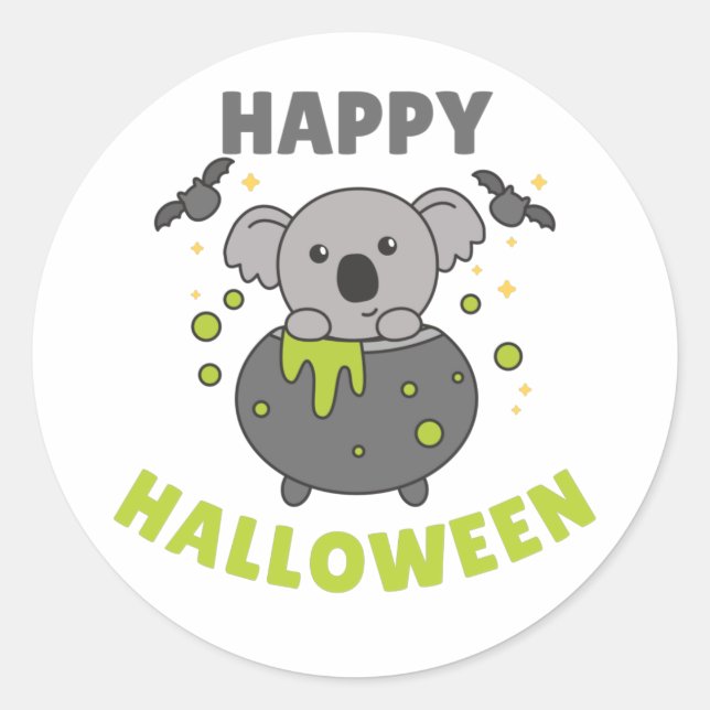 Sticker Rond Koala Joyeux Halloween Cauldron Bat Classic Round  (Devant)