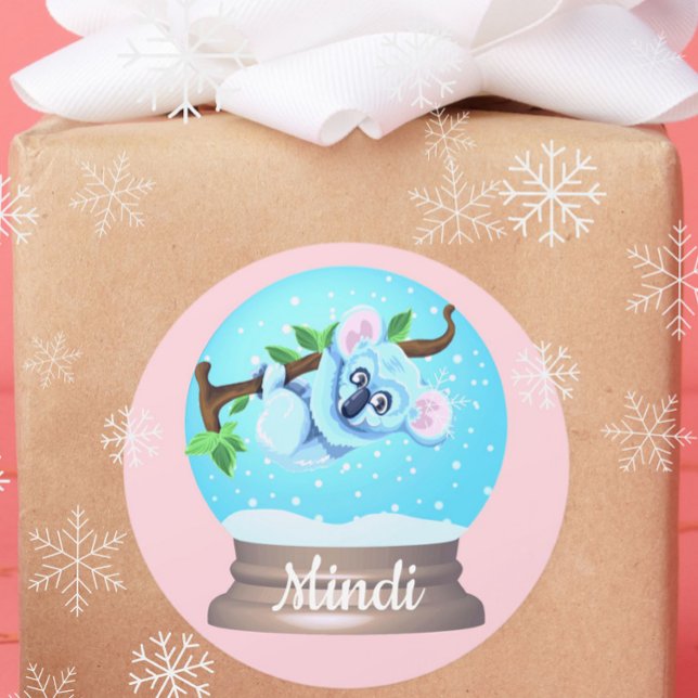 Sticker Rond Koala ours mignon globe neigeux rose girly (Créateur téléchargé)