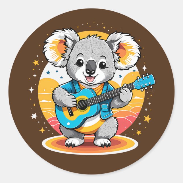 Sticker Rond Koala Strumming une guitare (Devant)