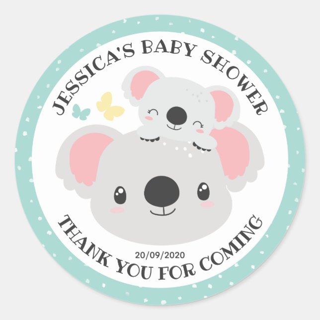 Sticker Rond Koala Top Koality Baby shower (Devant)