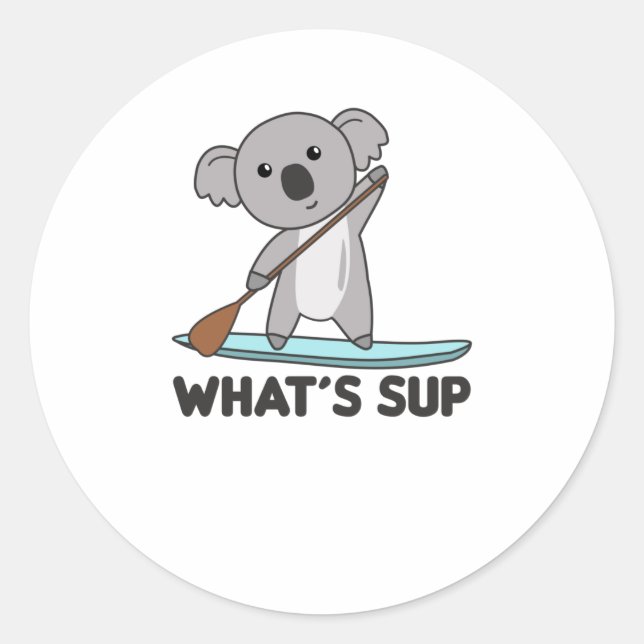 Sticker Rond Koala Whats Sup Team Funny Koalas Paddle (Devant)