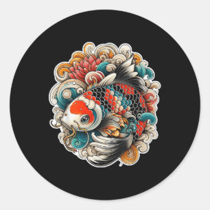 Sticker Rond Koi couleur tatouage de poisson design japonais Ar