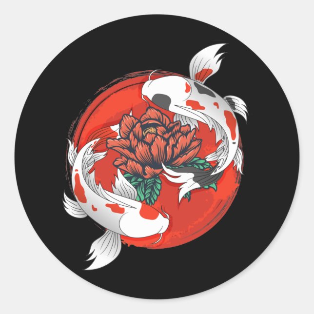 Sticker Rond Koi Fish Water Lily Art japonais (Devant)