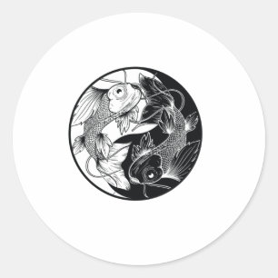 STICKER ROND KOI YIN YANG NOIR ET BLANC