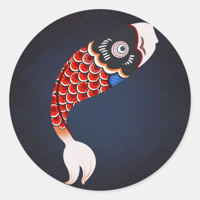 Sticker Rond Koinobori - Drapeau de poisson japonais rouge (Devant)