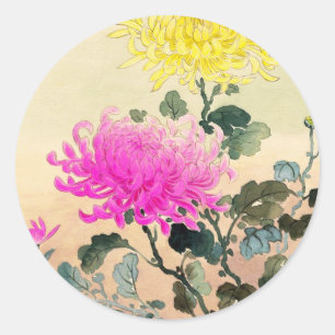 Sticker Rond Koitsu Tsuchiya Chrysanthemum japonais fleurs art