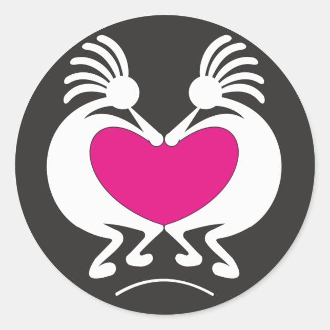 Sticker Rond Kokopelli au coeur rose (Devant)