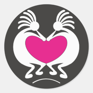 Sticker Rond Kokopelli avec le coeur rose